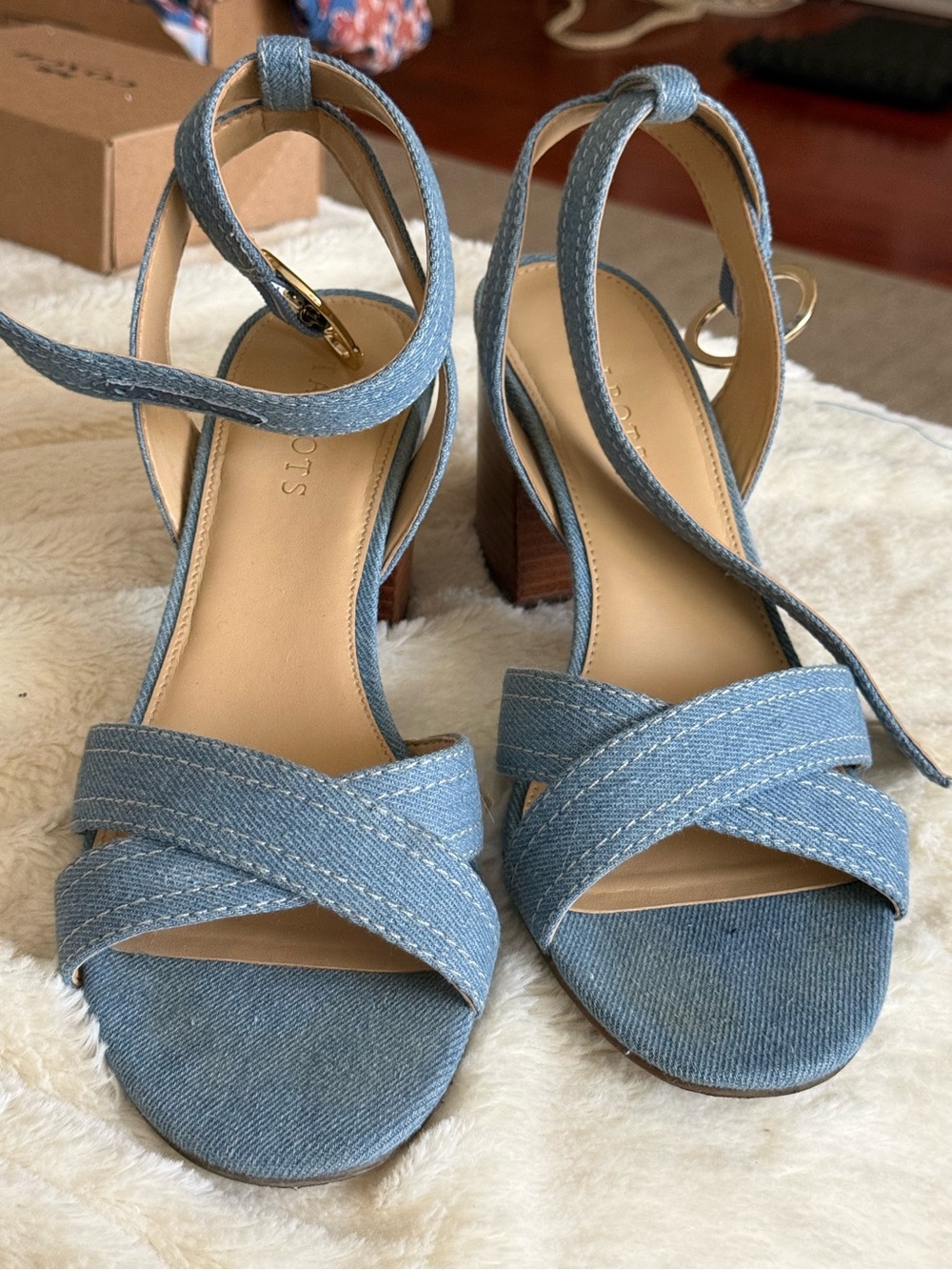 Talbots Denim Blue Strappy Block Heel Sandals - Women size 10